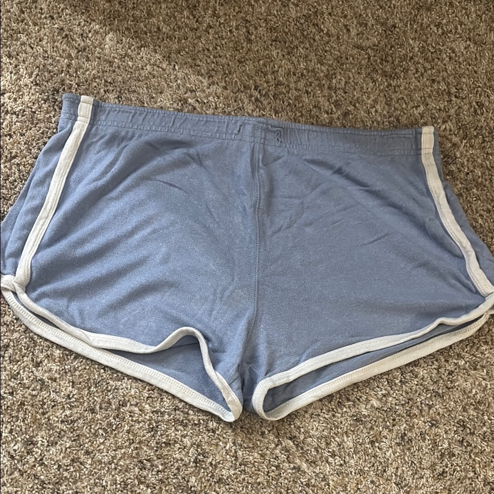 Blue Athletic Shorts with White Trim